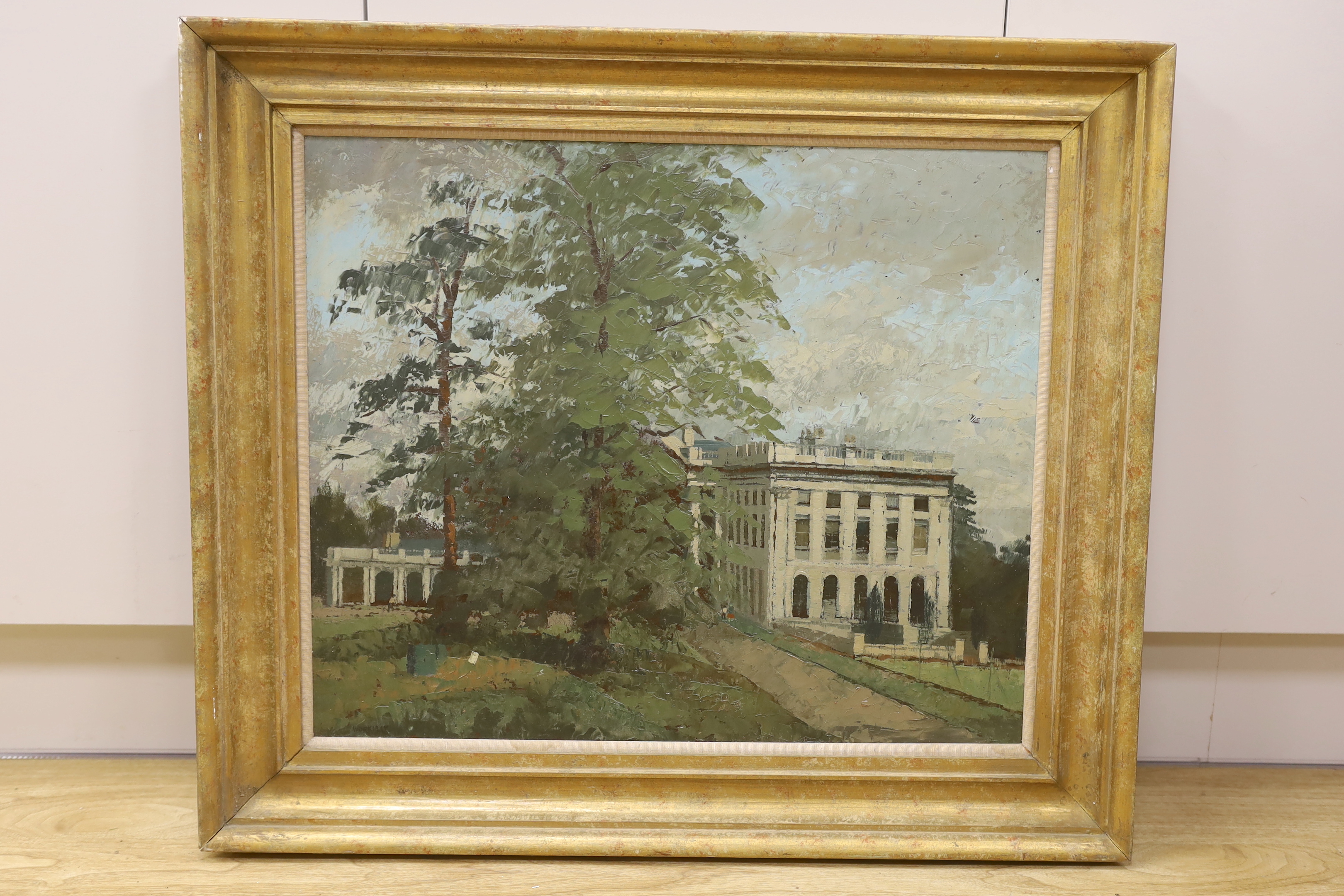 Harold Workman RBA (1897–1975), impasto oil on board, Stately House, signed, 48 x 58cm